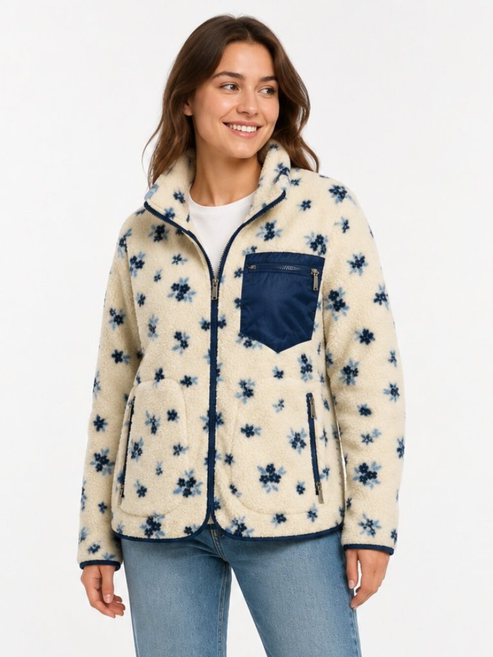 Coco + Shay Floral Sherpa Full Zip Fleece Jacket Women’s Small